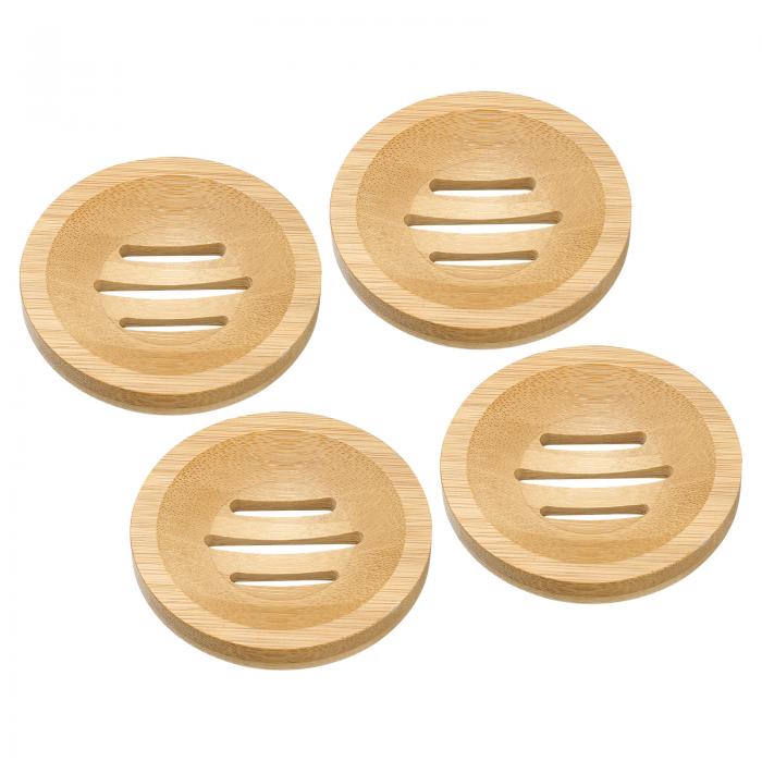 uxcell 木製の石鹸皿 浴室 浴槽 台所 水槽用 天然竹質 石鹸 トレイ 自排水 石鹸ラック 4個入り