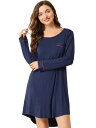 Allegra K パジャマ ルームワンピース ラウンドネック 長袖 ラウンジドレス レディース パープル XS