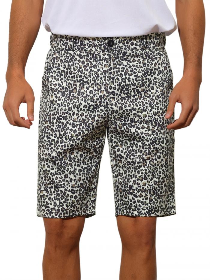 Lars Amadeus ショートパンツ ゴルフショーツ パンツ レギュラーフィット サマー アニマルプリント メンズ チータープリント 30
