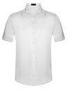 Lars Amadeus サテンシャツ 夏用 半袖 ポイントカラー ボタンダウンシャツ 結婚式 社交ダンス 光沢感 メンズ ホワイト XL