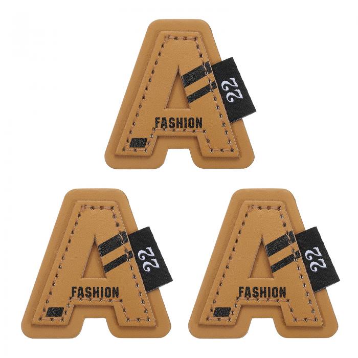uxcell レターワッペンアイロン接着アルファベット Aワッペン 刺繍 縫い付け 洋服 シャツ ジャケット ジーンズ クラフト用 4.8 cm x 4.8 cm ブラウン 3個入り