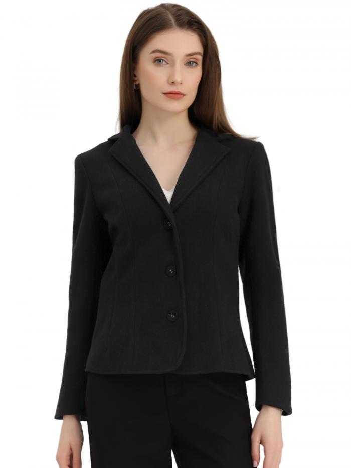Allegra K クロップブレザー 長袖 ビジネスウェア ワーク オフィス レディース ブラック XL
