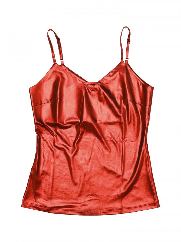 Allegra K メタリック キャミソール 光沢 ストラップ Vネック ダンス パーティー レディース レッド M