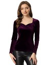 Allegra K 長袖 Tシャツ ベルベット トップス エレガントブラウス レディース パープル S(4)