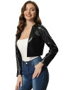 Allegra K クロップド ジャケット 長袖 コート オープンフロント フェイク PU レザー レディース ブラック S