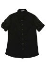 Allegra K ボタンダウンシャツ 通勤トップス 半袖ブラウス 薄手 シックスリーブ ポイントカラー レディース ブラック S