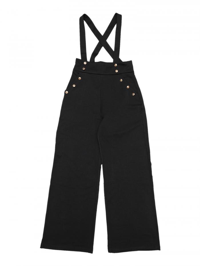 Allegra K サスペンダー ジャンプスーツ オーバーオール オフィス 調節可能なストラップ ワイドレッグ レディース ブラック S