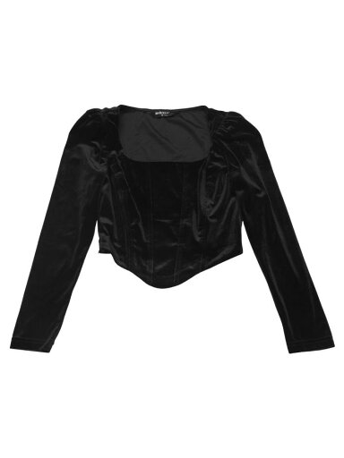 Allegra K カットソー ブラウス クロップ ベルベット ロングスリーブ トップ 無地 カジュアル スクエアネック レディース ブラック L Allegra K カットソー ブラウス クロップ ベルベット ロングスリーブ トップ 無地 カジュアル スクエアネック レディース ブラック L