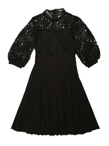 Allegra K 花柄レースドレス プリーツワンピース 七分袖 ベルト付き パネル Aライン レディース ブラック XS Allegra K 花柄レースドレス プリーツワンピース 七分袖 ベルト付き パネル Aライン レディース ブラック XS