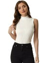 Allegra K トップス タンクトップ ノースリーブ リブニット モックネック スタンドカラー レディース ホワイト S