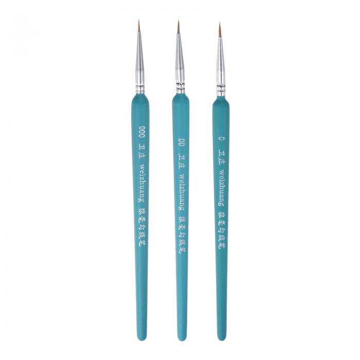 uxcell 詳細ペイントブラシ ナイロン毛 細密画ブラシ 水彩 油彩 アクリル画用 0# 00# 000# ブルー 3個