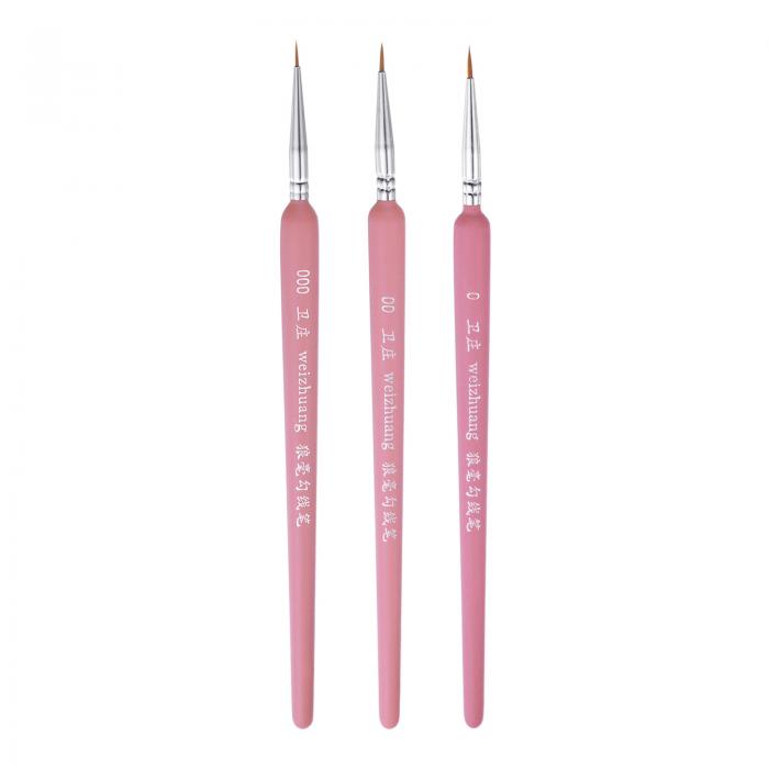 uxcell 詳細ペイントブラシ ナイロン毛 細密画ブラシ 水彩 油彩 アクリル画用 0# 00# 000# ピンク 3個