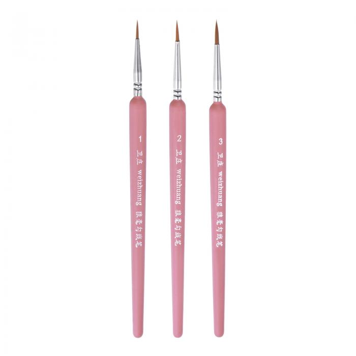 uxcell 詳細ペイントブラシ ナイロン毛 細密画ブラシ 水彩 油彩 アクリル画用 1# 2# 3# ピンク 3個
