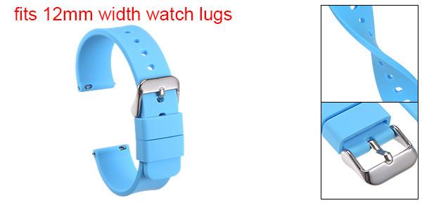 uxcell シリコン時計バンド 12 mm幅 クイックリリース 柔らかい ゴム 交換用時計ストラップ ステンレスバックル付き 男性女性用 ライトブルー