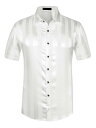 Lars Amadeus ワイシャツ サテンシャツ ストライプシャツ 夏 ポイントカラー 半袖 ボタンダウン 薄手 おしゃれ メンズ ホワイト S