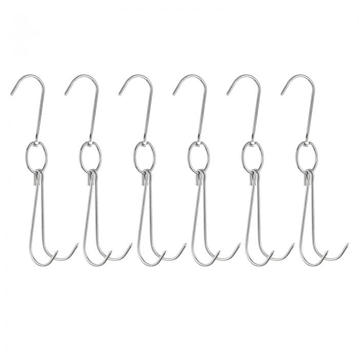 uxcell ダブル肉フック スモーカーフックツール ステンレス鋼 魚鶏肉 グリル料理用 3.4mm厚さ 240mm 6個