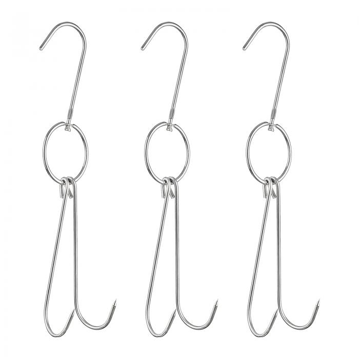 uxcell ダブル肉フック スモーカーフックツール ステンレス鋼 魚鶏肉 グリル料理用 4mm厚さ 290mm 3個