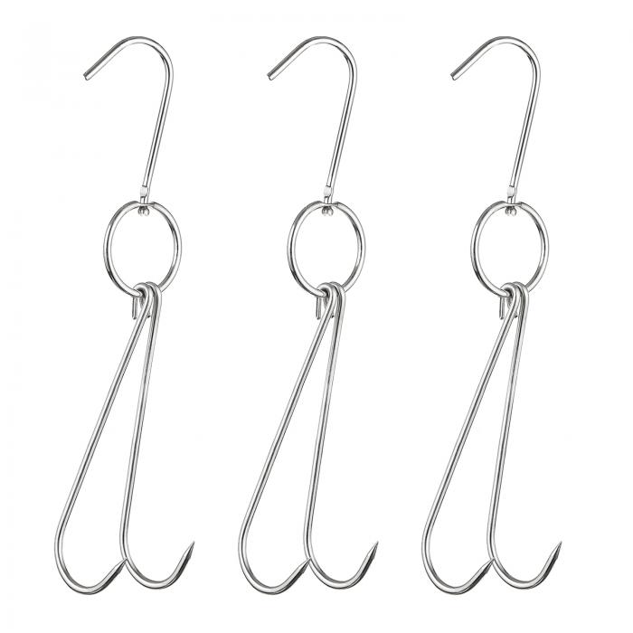 uxcell ダブル肉フック スモーカーフックツール ステンレス鋼 魚鶏肉 グリル料理用 5mm厚さ 335mm 3個