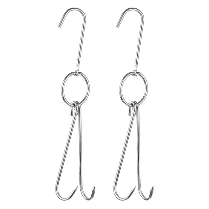 uxcell ダブル肉フック スモーカーフックツール ステンレス鋼 魚鶏肉 グリル料理用 6mm厚さ 380mm 2個