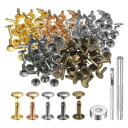 uxcell 100セットのレザーリベット 9mm x 12mm メタルダブルキャップリベットスナップスタッドファスナーと3個の設置ツール レザークラフトDIY修理装飾用 マルチカラー