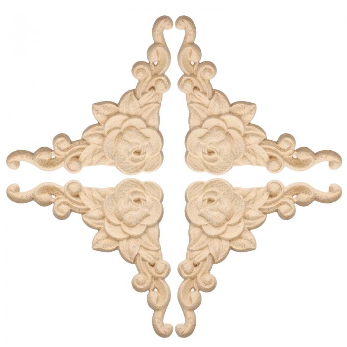 uxcell 木彫りのアップリケオンレイ 8x8 cm/3.1x3.1 in 塗装されていない小さな木製の角飾り 花の彫刻 鏡 キャビネット ドア チェスト ド...