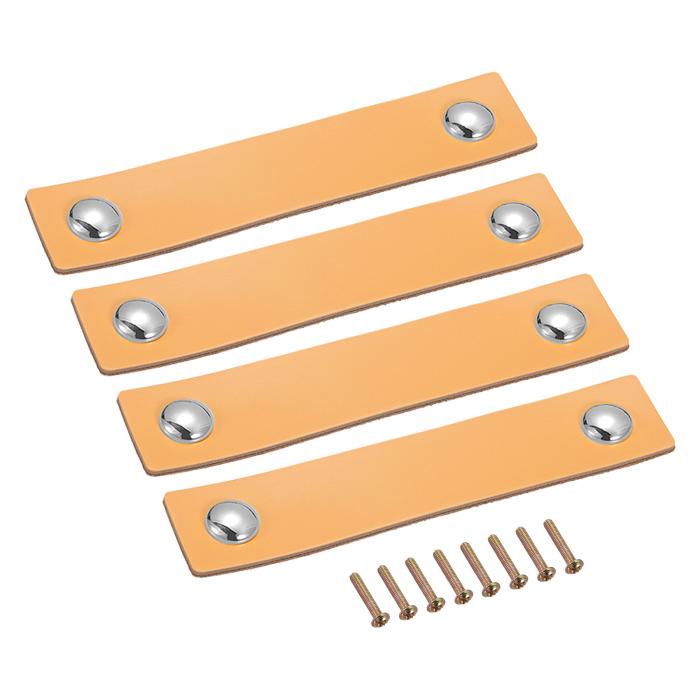 uxcell プルハンドル 引き出しの取っ手 家具ハンドル レザー ねじ付き 引き出しキャビネットスーツケース用 カーキ シルバー 137mm 4個入り