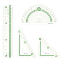 uxcell 定規セット 15 cm 直定規 分度器 三角測定ツール 波線付き 教室 ホーム オフィス用 グリーン 4個