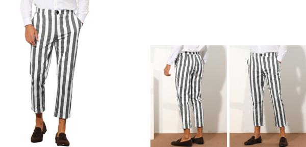 Lars Amadeus ロングパンツ ストライプ ビジネス ズボン クロップド スラックス テーパード オフィス デイリー メンズ グレーホワイト 38