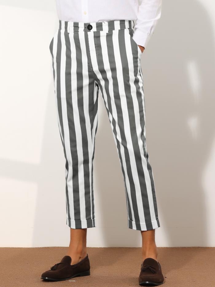 Lars Amadeus ロングパンツ ストライプ ビジネス ズボン クロップド スラックス テーパード オフィス デイリー メンズ グレーホワイト 38