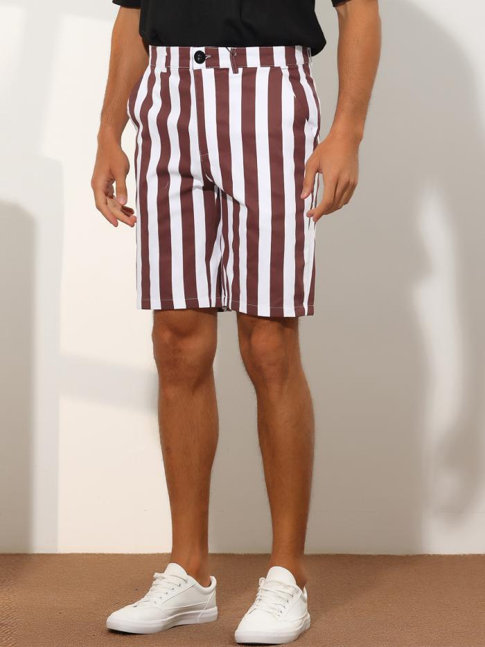 Lars Amadeus ショートパンツ チノパン ストライプ ショーツ 夏用 レギュラーフィット フラットフロント メンズ ブルゴーニュ 32