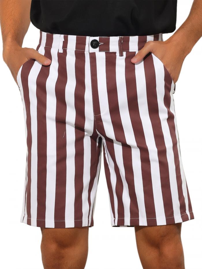 Lars Amadeus ショートパンツ チノパン ストライプ ショーツ 夏用 レギュラーフィット フラットフロント メンズ ブルゴーニュ 38