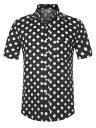Lars Amadeus カジュアルトップス ドレスシャツ スリムフィット ポルカ水玉柄 ボタン 半袖 襟付き ポケット メンズ ブラック XL