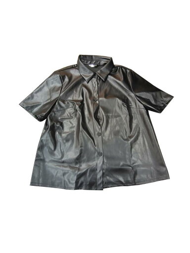 Allegra K PUレザーボタンダウンシャツ レディース 半袖 カラーブラウス ジャケット パーティークラブトップス ブラック XL Allegra K PUレザーボタンダウンシャツ レディース 半袖 カラーブラウス ジャケット パーティークラブトップス ブラック XL