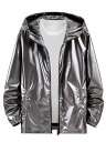 Lars Amadeus メタリック シャイニー フーディーコート ジャケット メンズ シルバーグレー XL