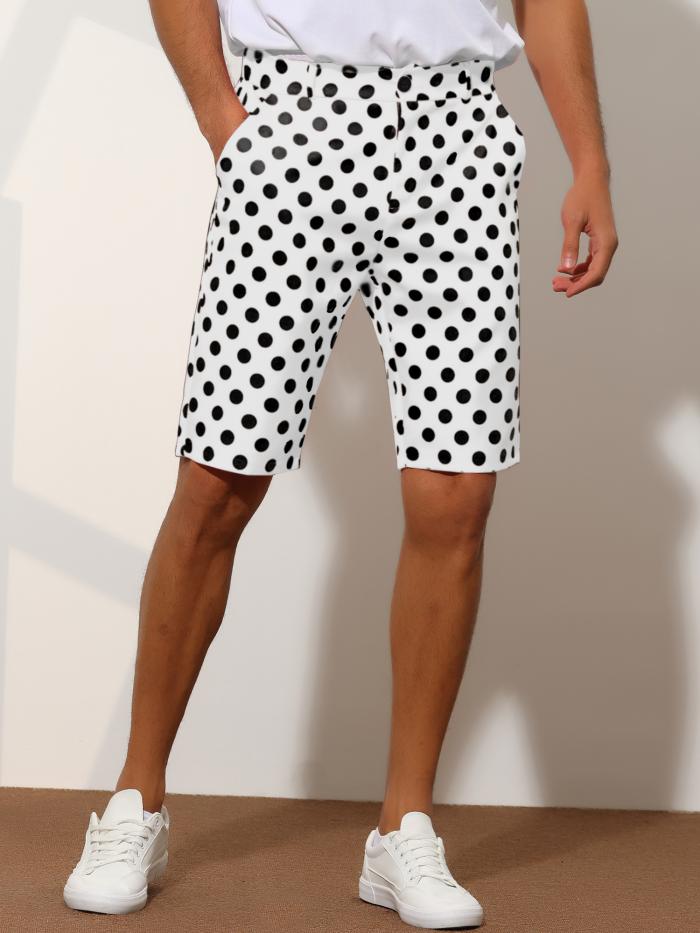 Lars Amadeus チノショーツ 水玉 ストレートフィット コンフォート メンズ ホワイト L