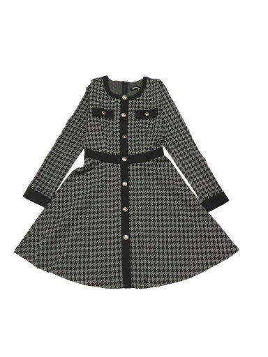 Allegra K ドレス チェック柄 Aラインワンピース コントラストカラー クルーネック ボタンフロント エレガント レディース ダークグレー M Allegra K ドレス チェック柄 Aラインワンピース コントラストカラー クルーネック ボタンフロント エレガント レディース ダークグレー M