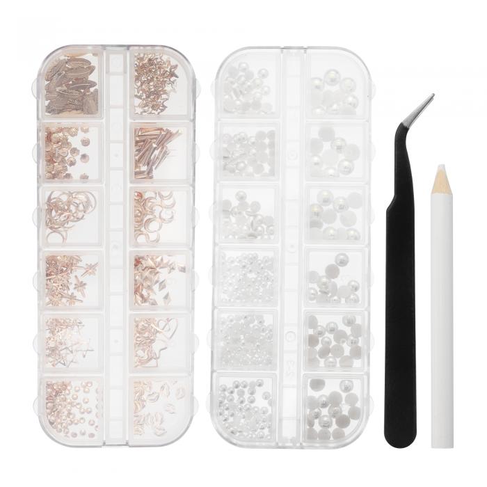 VOCOSTE ネイルアート ラインストーン 複数のシェイプ ネイルアート スタッド ネイルキット用 ピンセットとペン付き ネイル DIY アクセサリー用 1セット入り