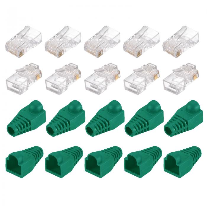 PATIKIL RJ45 Cat6コネクタ RJ45エンド 8P8Cモジュラープラグパススルーコネクタ グリーンブーツカバー付き イーサネットネットワークケーブル用 50個