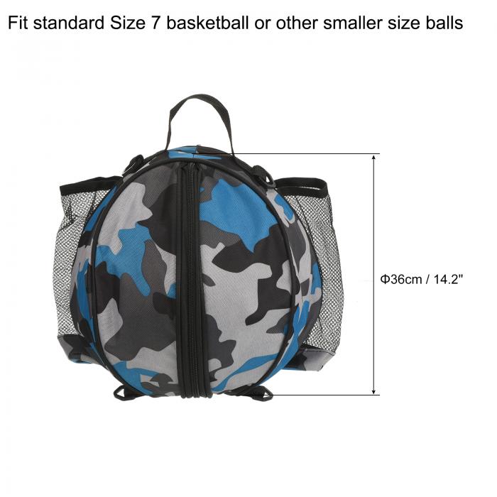 PATIKIL バスケットボールバッグ スポーツバックパック サイズ7 75cm 防水ボールバッグキャリアホルダー 調整可能なショルダーストラップが二つ付き 2サイドメッシュポケット サッカー用 フットボール用 バレーボール用 迷彩ブルー 3