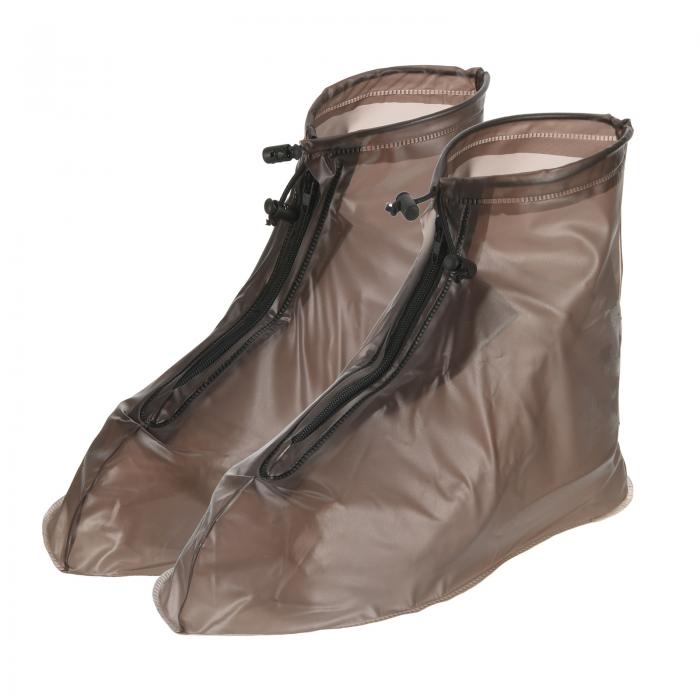 PATIKIL XL 防水靴カバー 1ペア PVC 再利用可能 滑り止めオーバーシューズ 雨よけ スノーブーツプロテクター ジッパー付き 男性用 女性用 雨の屋外 ブラウン
