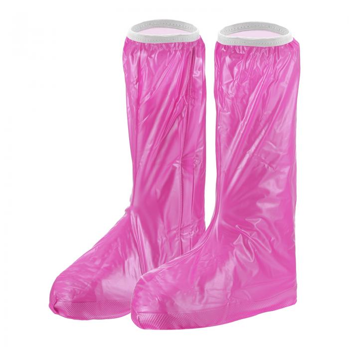 PATIKIL L 防水レインブーツ靴カバー 1ペア PVC 再利用可能 滑り止めオーバーシューズ 雨よけ スノーブーツプロテクター ジッパー付き 雨のアウトドア用 ピンク