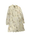 Allegra K 夏 ミニドレス 花柄ワンピース レイヤード Vネック セミシアー 長袖 シフォン レディース アプリコット L