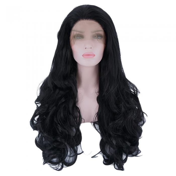 VOCOSTE レースフロントウィッグ 耐熱性 ロングボディウェーブ 女の子の日常用 390g ブラック 61 cm