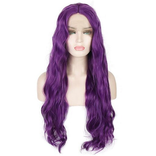 VOCOSTE レースフロントウィッグ 耐熱性 ロングふわふわカーリーウェーブウィッグ 女の子の日常用 61 cm パープル VOCOSTE レースフロントウィッグ 耐熱性 ロングふわふわカーリーウェーブウィッグ 女の子の日常用 61 cm パープル