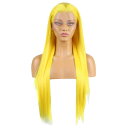 VOCOSTE レースフロントウィッグ 耐熱長いカーリーウィッグ 女性日常用ウィッグ 合成繊維 (イエロー 61cm)
