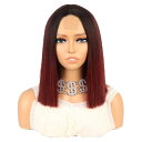 VOCOSTE レースフロントウィッグ 耐熱中長いストレートヘアウィッグ 女性日常用ウィッグ (35.5cm長さ ブラックグラデーションワインレッド)