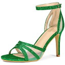 Allegra K ハイヒール アンクルストラップ サンダル スパンコール ピンヒール レディース グラスグリーン 27.0 cm(4)