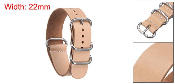 uxcell 22mmクイックリリースソフト交換用ウォッチストラップ シルバーステンレススチールメタル5リングバックル付き 男性用女性用サンディータン 本物のレザーウォッチバンド