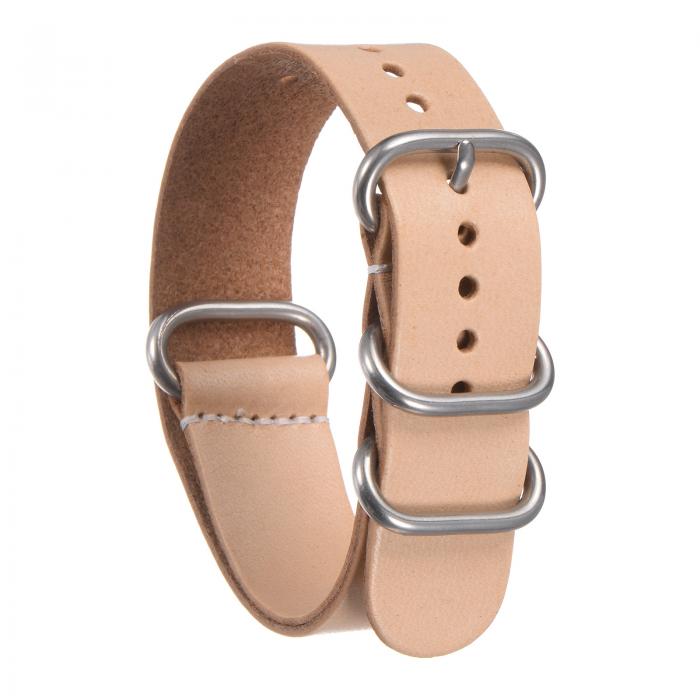 uxcell 22mmクイックリリースソフト交換用ウォッチストラップ シルバーステンレススチールメタル5リングバックル付き 男性用女性用サンディータン 本物のレザーウォッチバンド