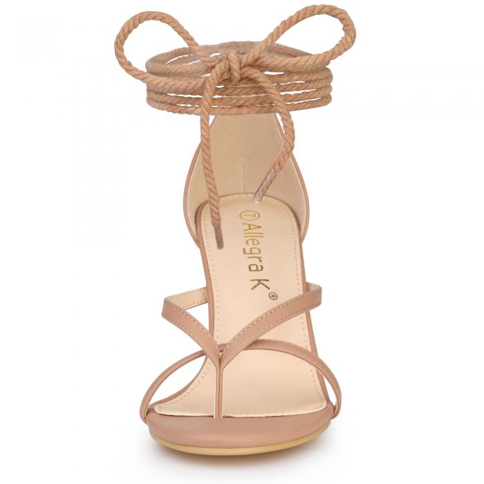 Allegra K レースアップサンダル フリップフロップ チャンキーヒール レディース ヌード 24.0 cm